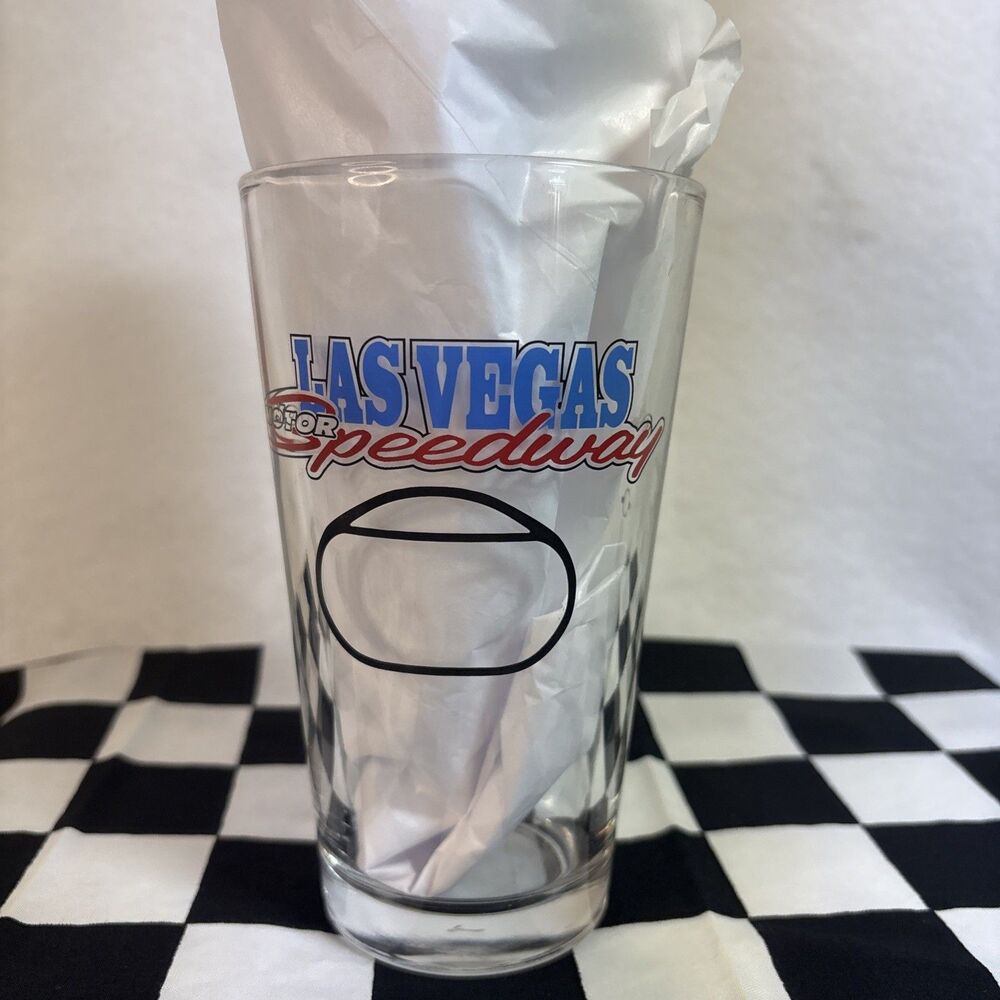Vintage Budweiser NASCAR Las Vegas Speedway Beer Pint Glass 16oz Barware